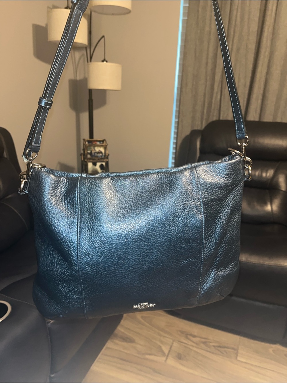 Coach Leather Shoulder Bag in metallic blue